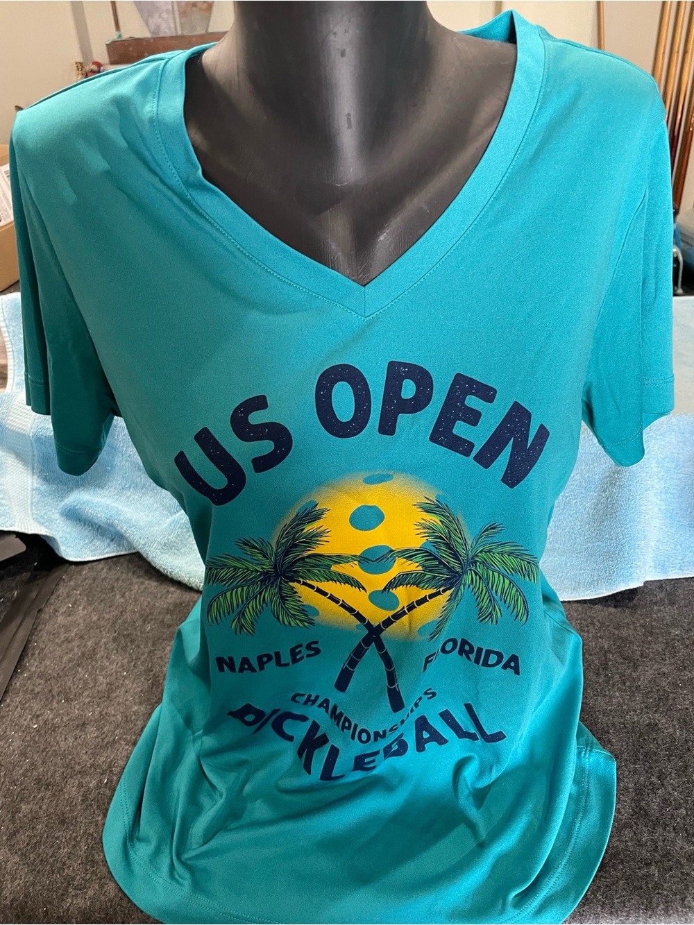 Sport-Tek Teal Graphic US Open Pickleball Tee with Yellow Sun